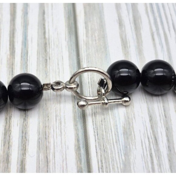 Artisan Black & Green Bead & Faux Paper Collar Teardrop Pendant Necklace 16" - Picture 10 of 11